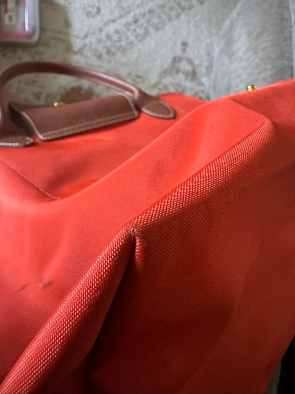 Longchamp Le Pliage Medium Short Handle Orange Nylon Tote